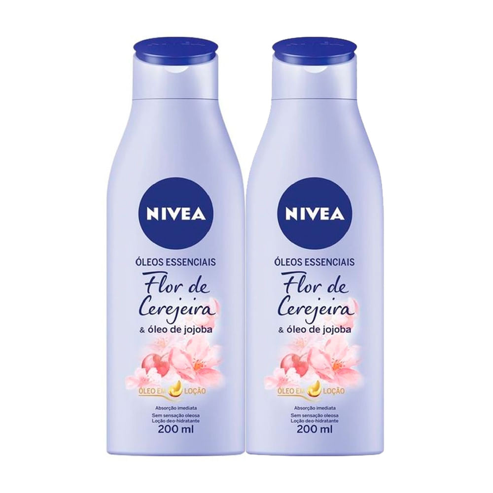 Kit 2 Loção Nivea Óleos Essenciais Flor de Cerejeira e Óleo de Jojoba 200ml - Beauty