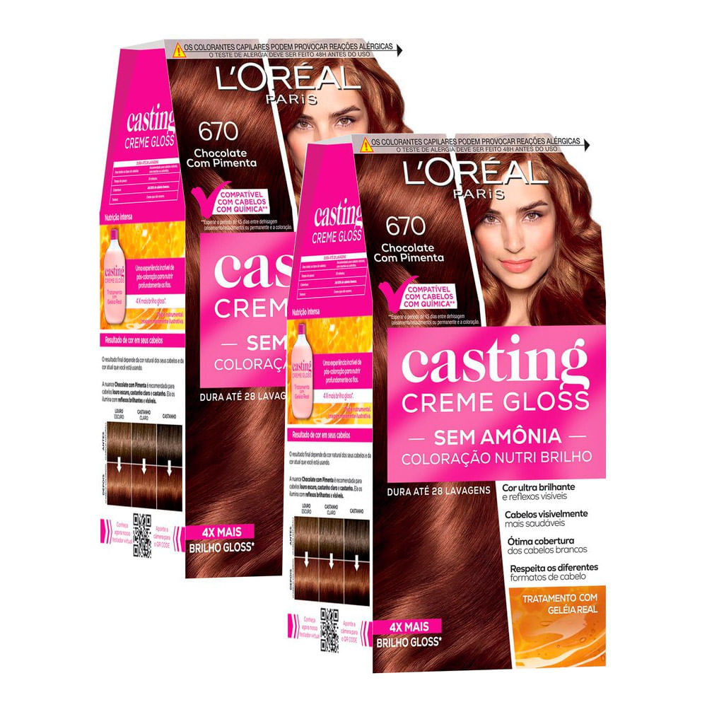 Tintura Casting Creme Gloss L'oréal Paris 670 Chocolate com Pimenta | Kit com duas unidades - Beauty