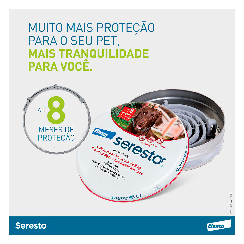 Detalhes do Coleira Antipulgas e Carrapatos Seresto Cães Acima de 8kg Elanco
