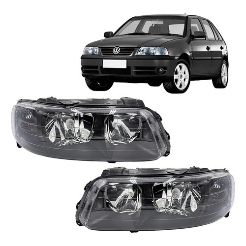 PAR FAROL COM AUXILIAR MÁSCARA NEGRA FOCO DUPLO  GOL PARATI SAVEIRO G3 1999 A 2005 DIREITO E ESQUERDO - Spare Parts and Accessories for Vehicles
