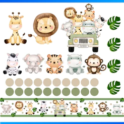 Kit de 32 Adesivos Recorte Animais Safari + Faixa Safari - Papel de Parede Infantil