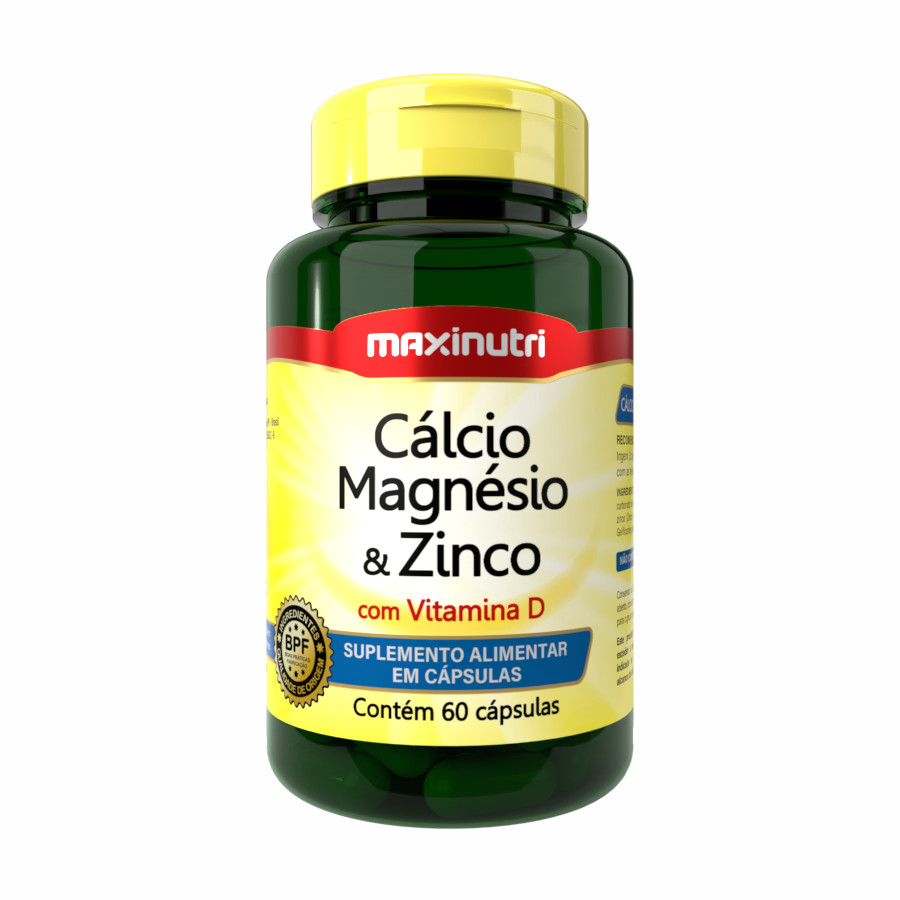 CÁLCIO, MAGNÉSIO E ZINCO + VITAMINA D  - 60 CÁPSULAS - MAXINUTRI