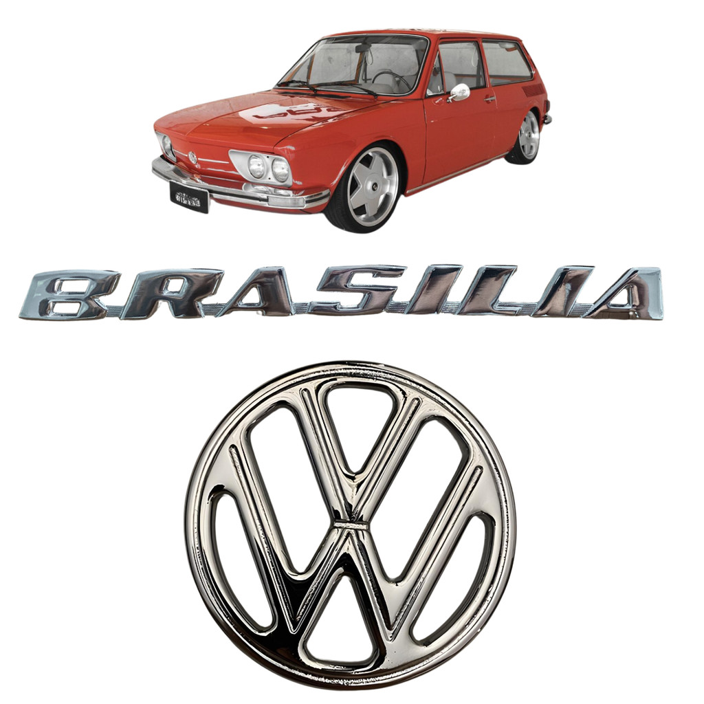 EMBLEMA TAMPA TRASEIRA BRASILIA + BRASÃO VW 1973 ATÉ 1977 - PREMIUM