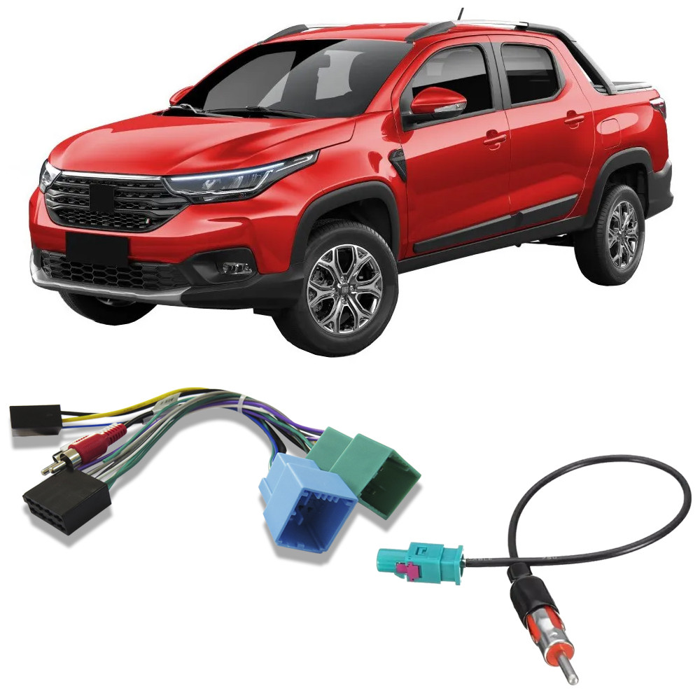 Kit Chicote de Ligação + Chicote Adaptador de Antena Fiat Strada 2020 à 2023
