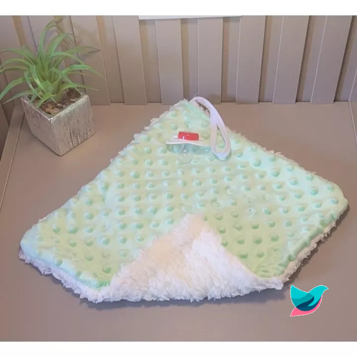 Naninha para Bebê Infantil Verde Agua Soft Bolha Pipoquinha Verde Paninho para Bebê Neutro com Prendedor Chupeta Verde