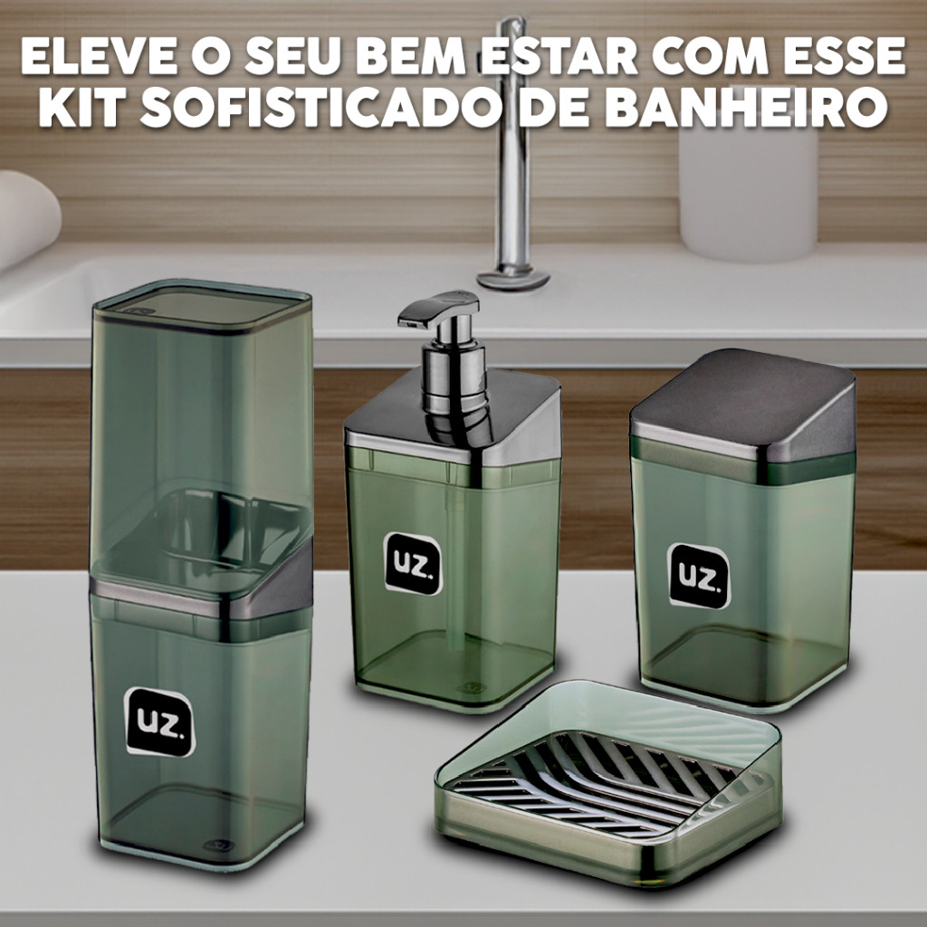 Kit Banheiro Luxo Lavabo Porta Sabonete Sabão Líquido Algodão Escova de Dentes Rose Gold