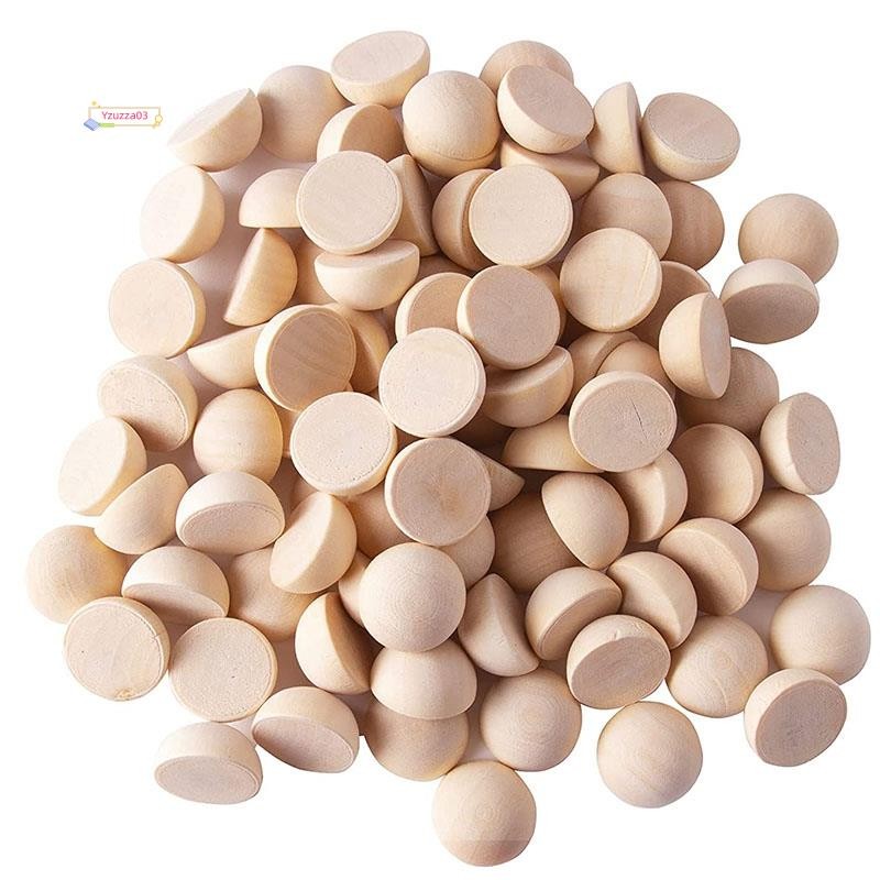 100 Peças 20mm Meia Contas De Madeira , Bolas Redondas Naturais Divididas Inacabadas Soltas Para Artesanato DIY Natal