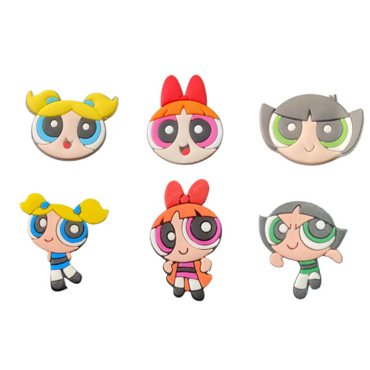 06 Pins/Bottons Emborrachados Para Babuche - Meninas Super Poderosas