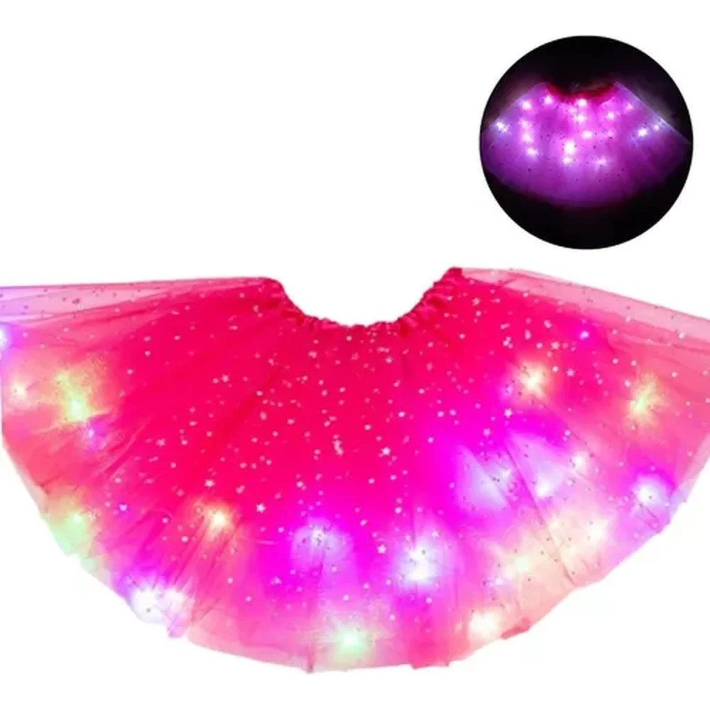 Saia Tule Tutu Led que Acende Com Glitter 30 Cm Carnaval Festa Colorida Fantasia Saia De Carnaval Com Brilho Tutu