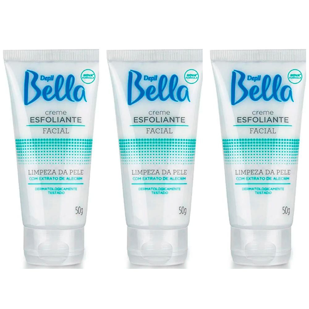 Kit 3 Potes Creme Esfoliante Depil Bella Facial Limpeza de Pele Extrato de Alecrim Desodorante 50g