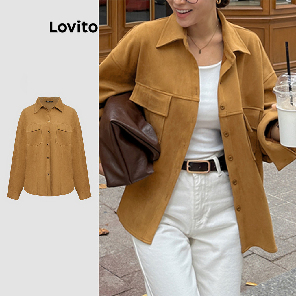 Lovito Jaqueta casual com bolso simples para mulheres L117AD103 - Women Clothes