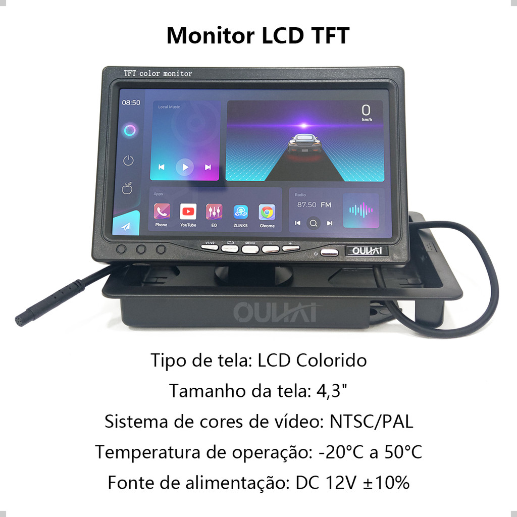 Monitor Portátil LCD 7" Colorido Automotivo Veicular Porteiro Eletrônico c/ Controle – Com e Sem HDMI/VGA