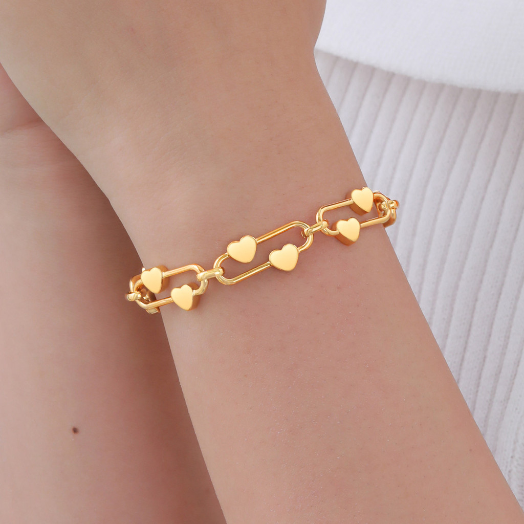 Pulseira Vnox Heart Link Para Mulheres, Pulseiras De Corrente Com Clipe De Papel, Presentes Femininos Ajustáveis Sem M · foto 2