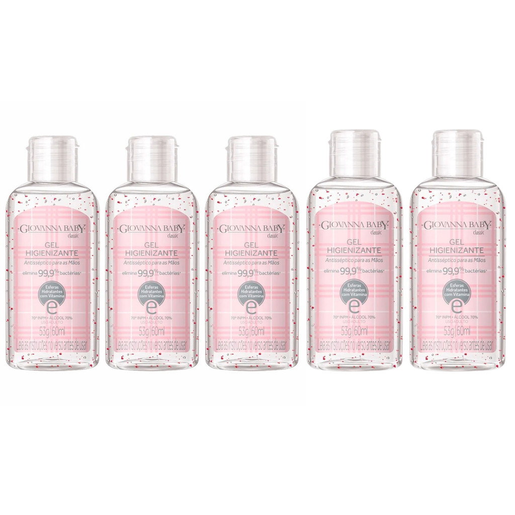 Kit 5 Giovanna Baby Classic Álcool Em Gel - 60ml