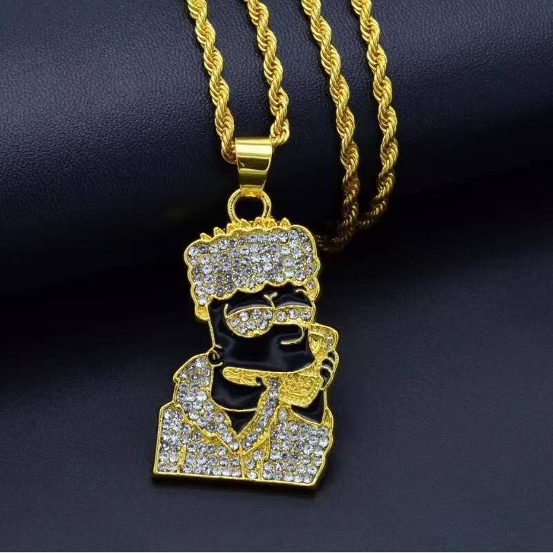 Colar banhado a ouro 24k pingente de zircônia dourada colar hip-hop óculos de sol masculinos