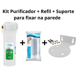 Kit Purificador de Água Fit 230 + Refil + Suporte Em Metal Para Fixar na Parede em Oferta na Shopee