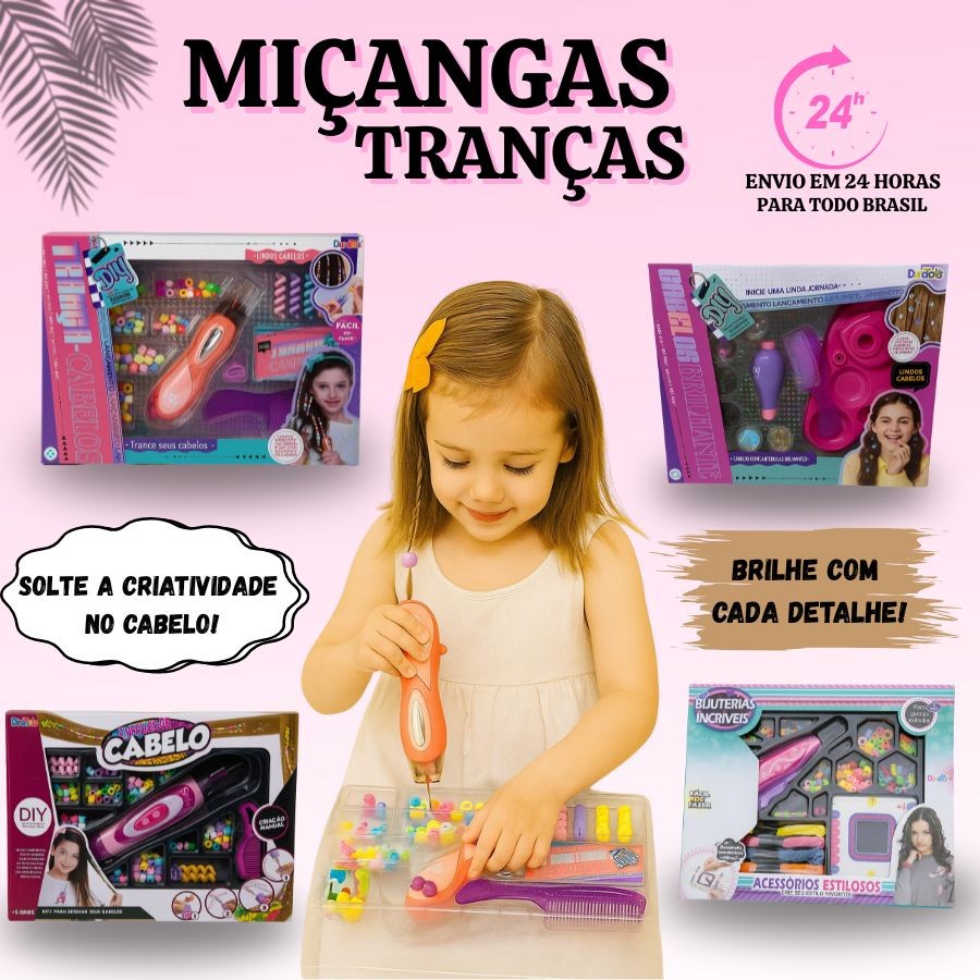 Miçangas Acessórios Cabelos Brilhantes Cabelo Miçanguinhas Infantil Com Aplicador Tererê Tranças