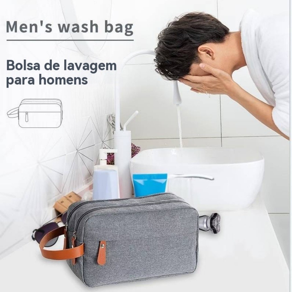 Necessaire Masculino Grande Viagem Organizadora Impermeável com Alça Bosco.Loja em Oferta na Shopee