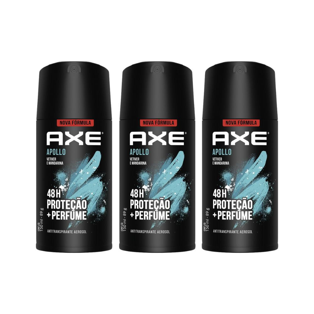 Kit 3 Desodorante Axe Apollo Body Spray Aerosol 150ml - Beauty