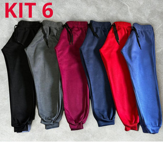 6 Calças Moletom Infantil Flanelado Jogger Cordão Ajustável