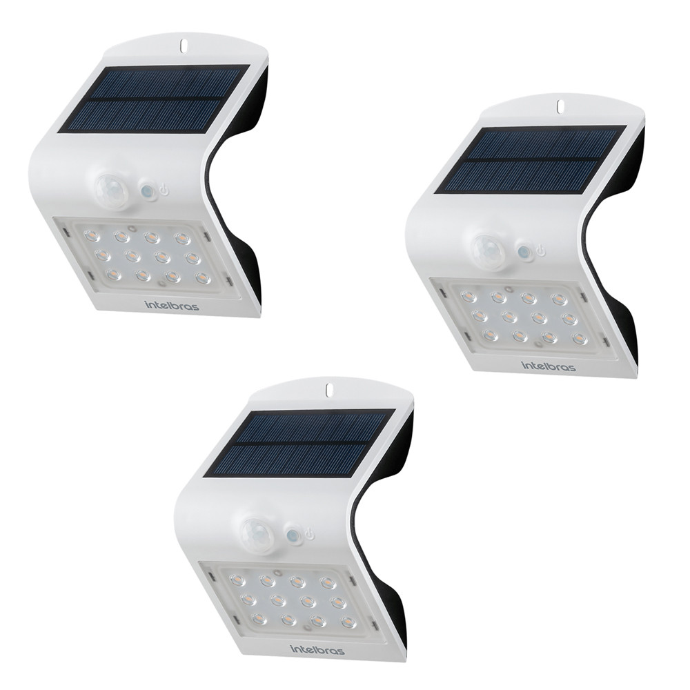 KIT 3 ARANDELAS SOLAR INTEGRADA ASI 220 PARA PAREDE EXTERNA LUZ BRANCA INTELBRAS - Home & Living