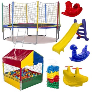 Kit Pula Pula 3,05m + Piscina De Bolinhas 1m + 500 Bolinhas + Escorrega Médio + 2 Gangorra 1l + 1 G2 em Oferta na Shopee