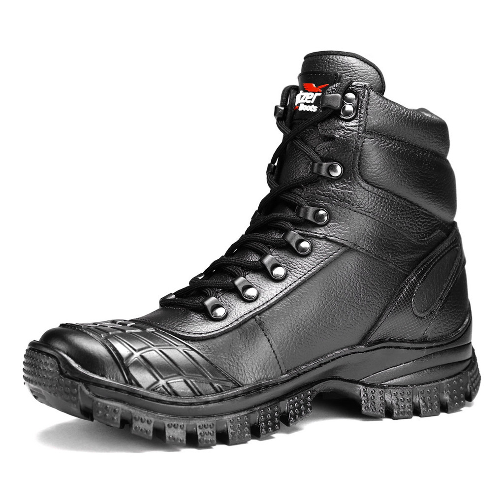 Coturno Militar Segurança Couro Ecologico Botina Cano Longo