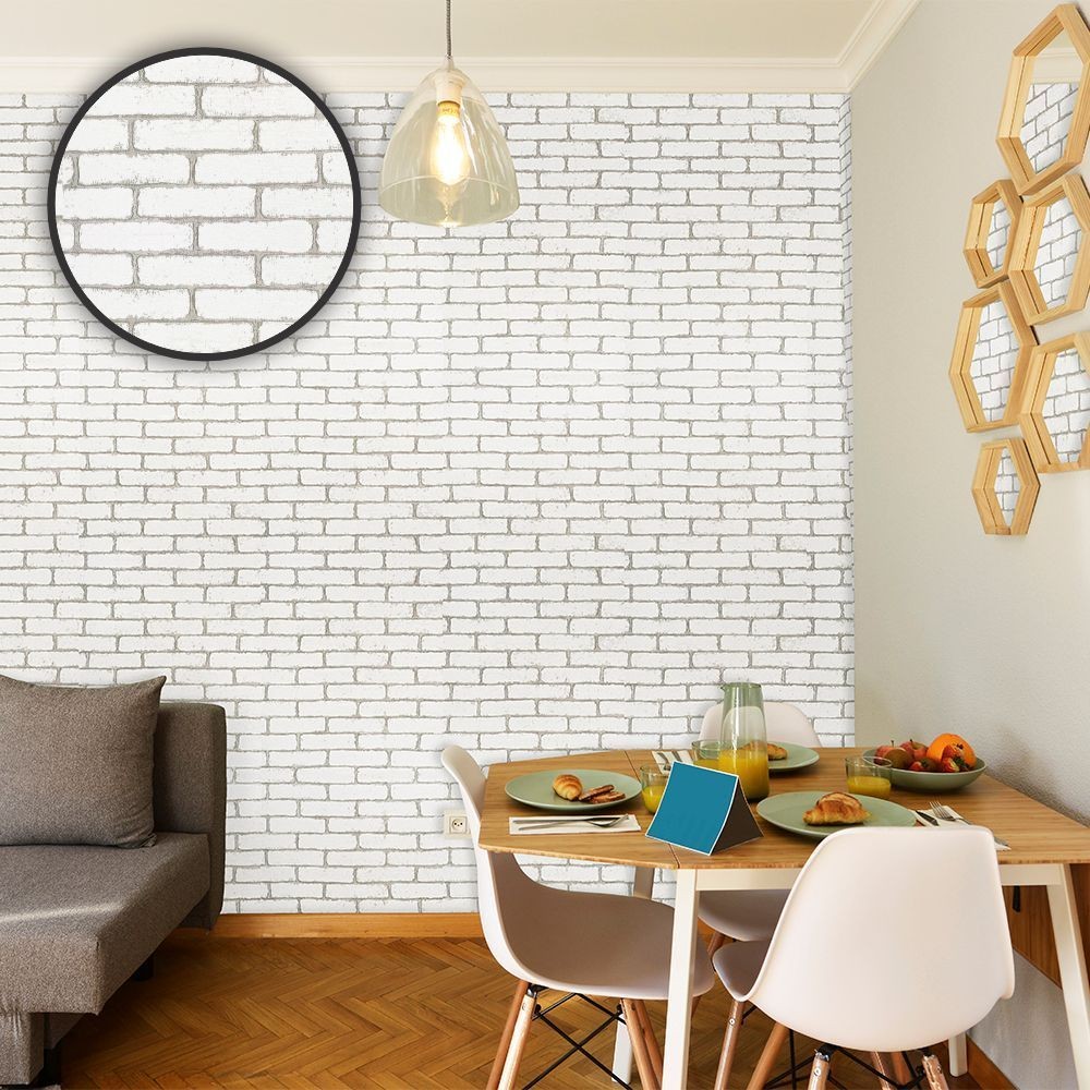 Papel de parede 3D autoadesivo de tijolo branco em Oferta na Shopee