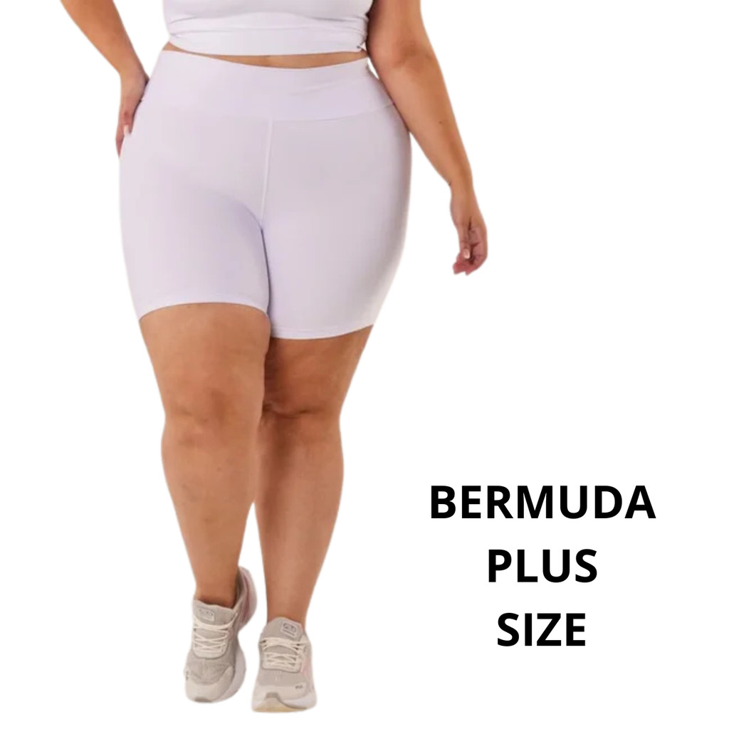 Bermuda Legging PLUS SIZE Branca Cós Alto, Liso, Ciclista, Elástica, Academia, Fitness, Shorts, Pilates, Yoga, ou Casual em Oferta na Shopee