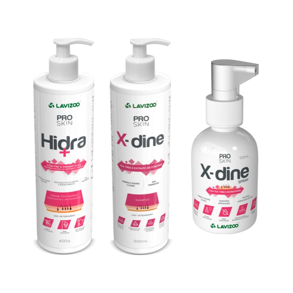 Kit Dermatite Pet X-Dine Shampoo + Spray Clorexidina + Hidra em Oferta na Shopee