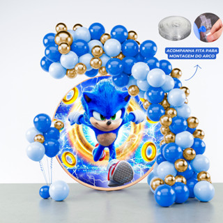 Kit 125 Balões Festa Sonic + Fita Arco - Balão Bexiga Liso/Cromado Para Aniversários em Oferta na Shopee