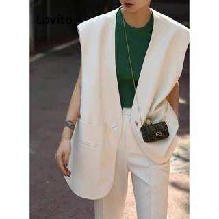 Lovito Blazer casual com ombreiras lisas para mulheres LNA68368 em Oferta na Shopee