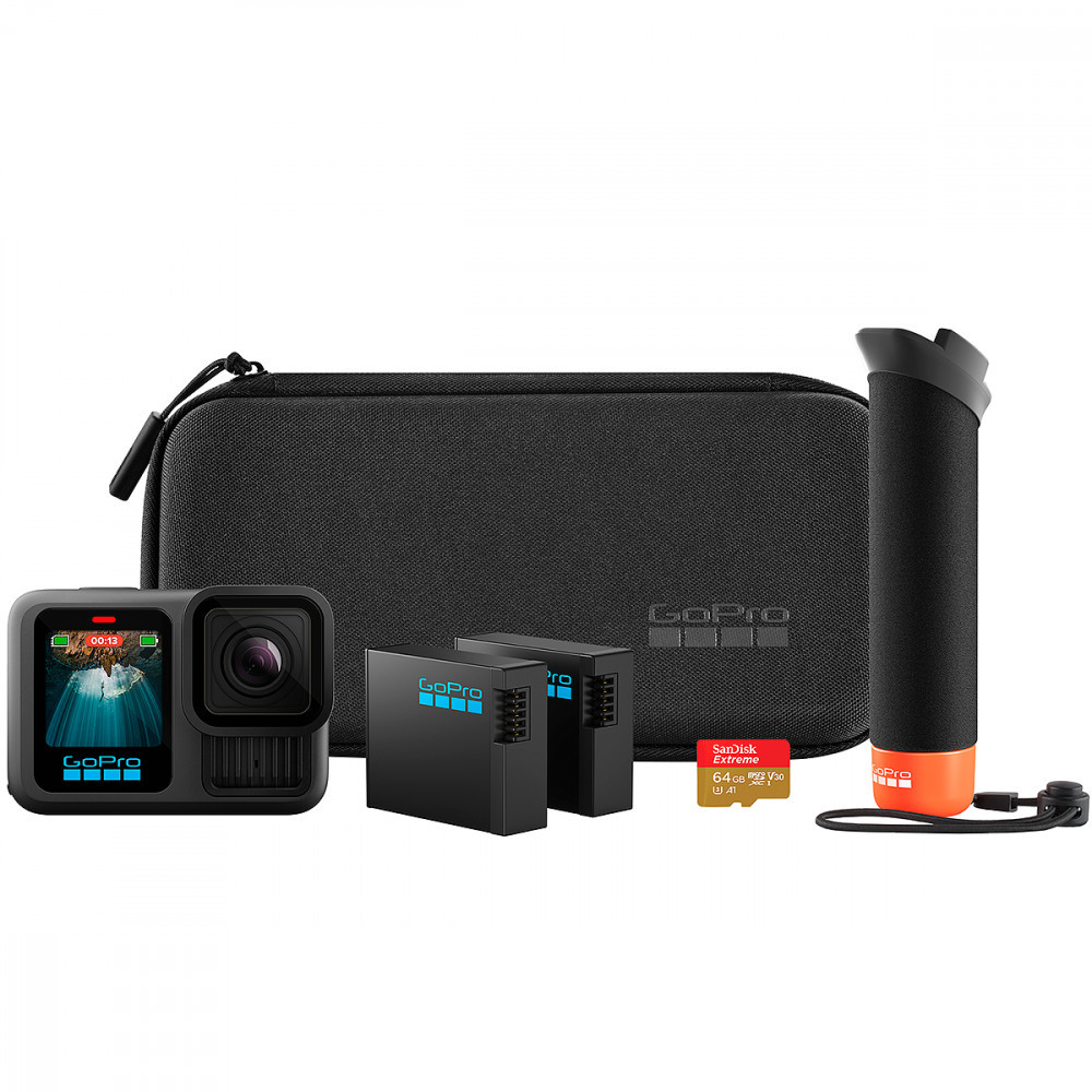 Câmera GoPro HERO 13 Bundle + The handler + 2 Baterias + 64GB 5,3K HLG HDR IPX7 Preto - CHDRB-131-RW