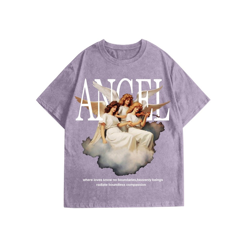 Camiseta Lilás Angel Feminina Masculina Unissex Plus Size Estampa Oversized Blusa Larga Confortável