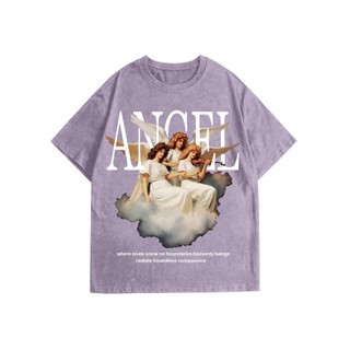 Camiseta Lilás Angel Feminina Masculina Unissex Plus Size Estampa Oversized Blusa Larga Confortável