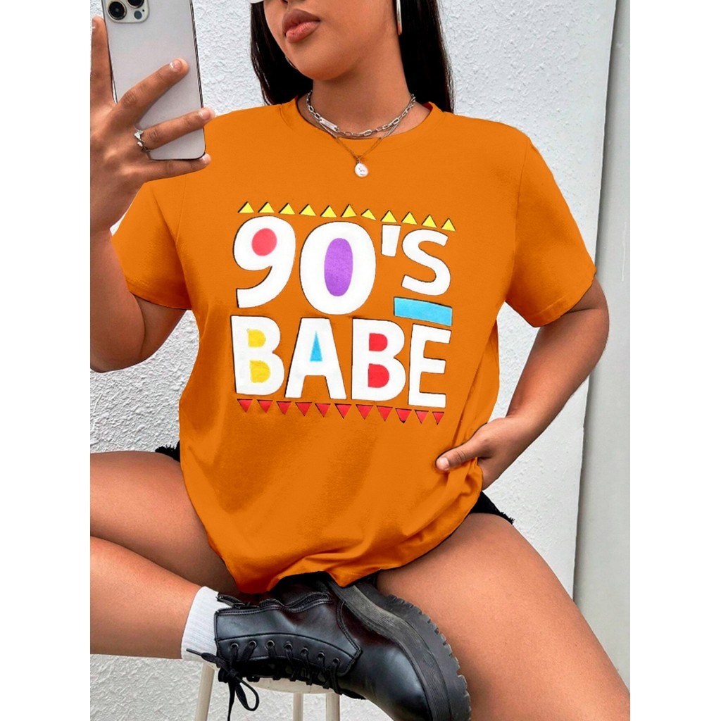 Camiseta Laranja T shirt 90´s Babe Confortável Estampa Colorida Modelo Feminino Estilosa Oversized