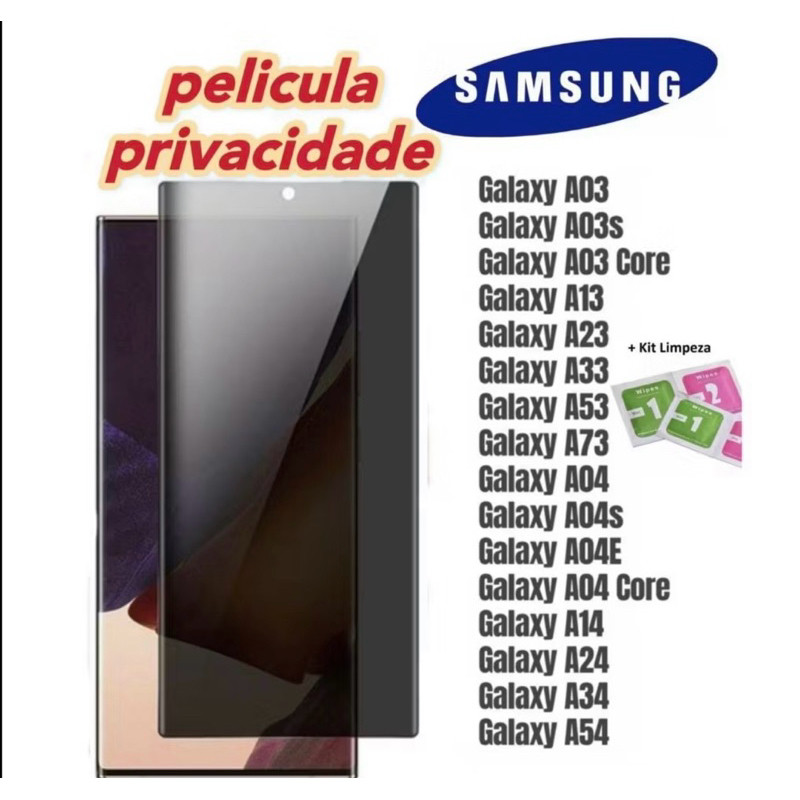 Kit 5 Película Privacidade Samsung Galaxy A55 A35 A25 A15 A05 A05s A54 A34 A24 A14 A04 A04s A04e A73 A53 A33 A13 A06