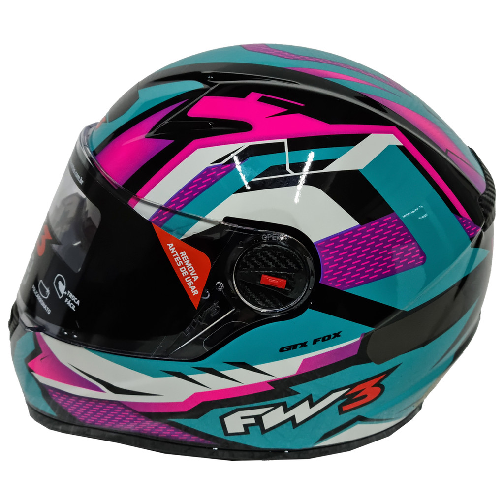 Capacete Moto Fw3 Gtx Fox Azul Tiffany Oculos Interno Top - Spare Parts and Accessories for Vehicles