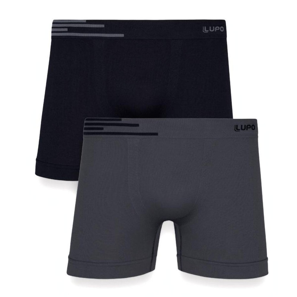 Kit 2 Cuecas Boxer Lupo Microfibra Sem Costura - Cinza e Preto