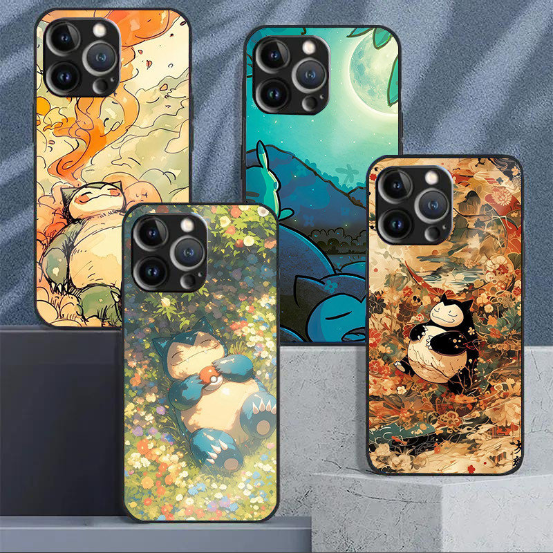 pokemon snorlax 04 Caso De Telefone Vidro Para IPhone 16 15 14 13 12 11 Pro XR XS Max Plus Mini X 8 7 6s SE2/3 Capa