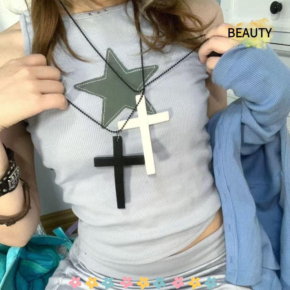 BEAUTYHOMEBR Colar Com Pingentes De Cruz , De Hip Hop Preto Y2k , Joias De Corrente De Suéter Gótico Punk