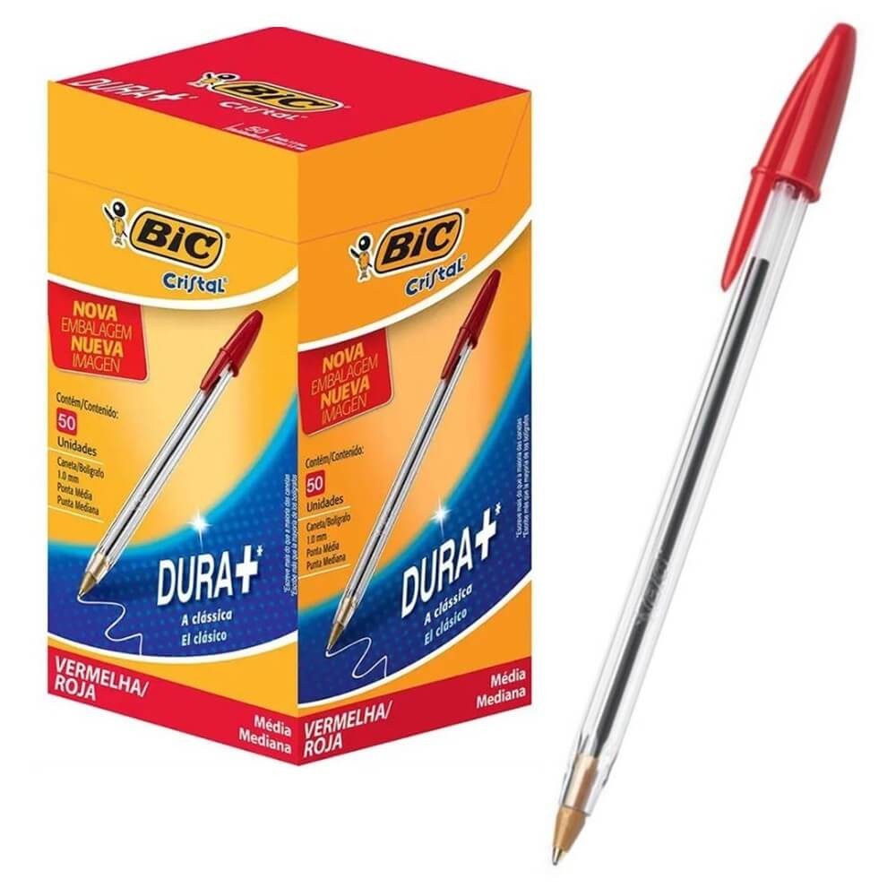 Caneta Esferográfica Bic Cristal Dura Mais 1.0mm VERMELHA com 50 Unidades - Bic