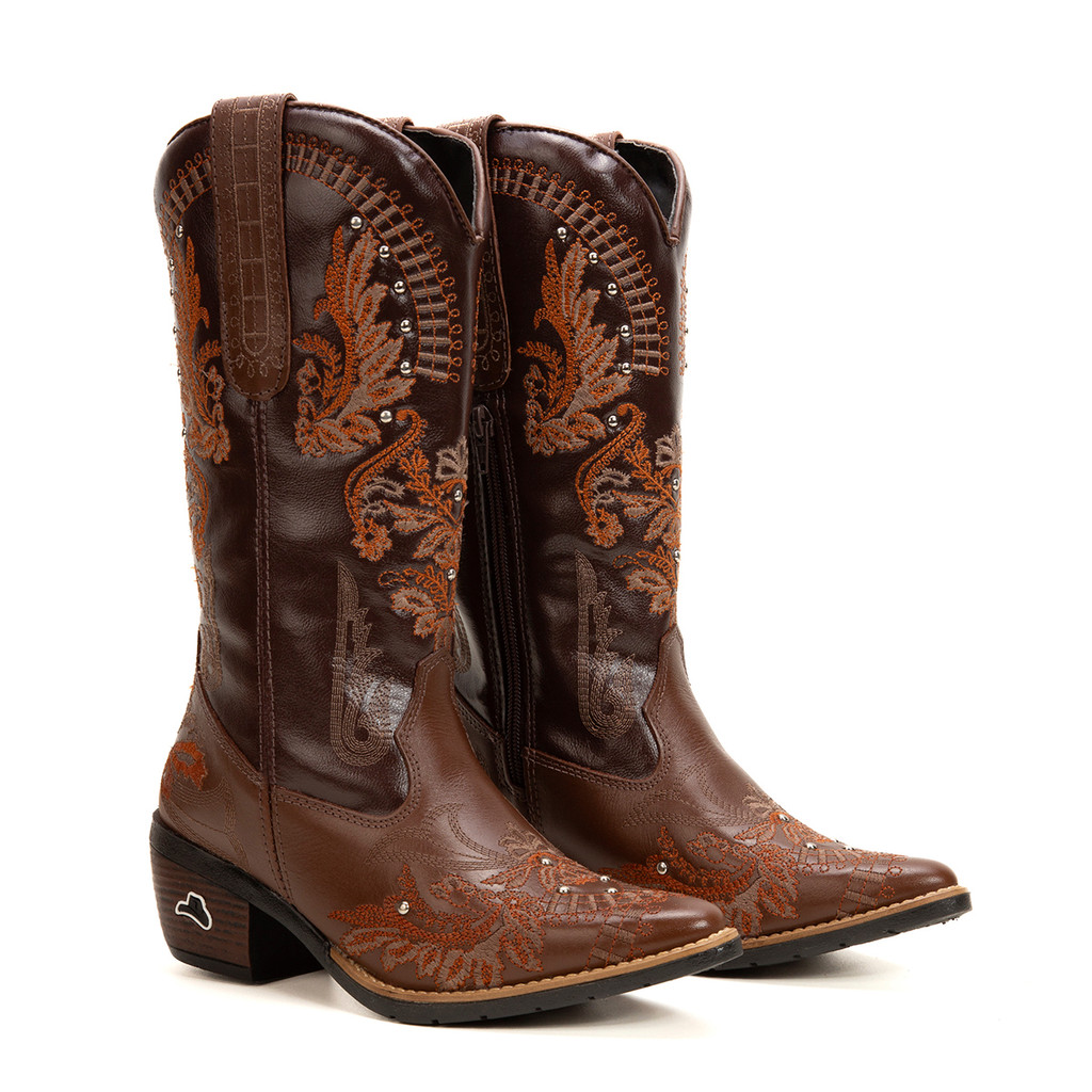 Bota Feminina Texana Country Chocolate Em Couro | DIfranca - 6216