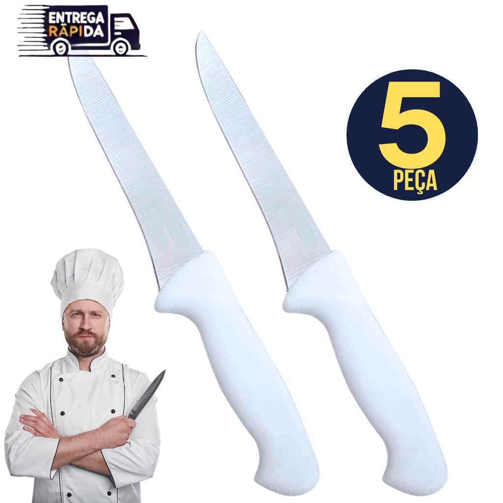 Kit 05 Peças Faca 6" Linha Top Chef Profissional Restaurantes e Açougueiros Variáveis Utilidades Inox Premium