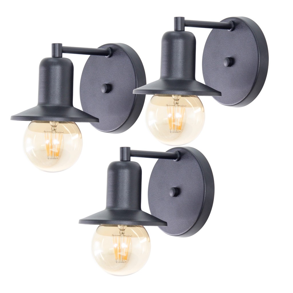 Kit 3 Arandela Fit ALX134 Preta Colonial Muro Parede