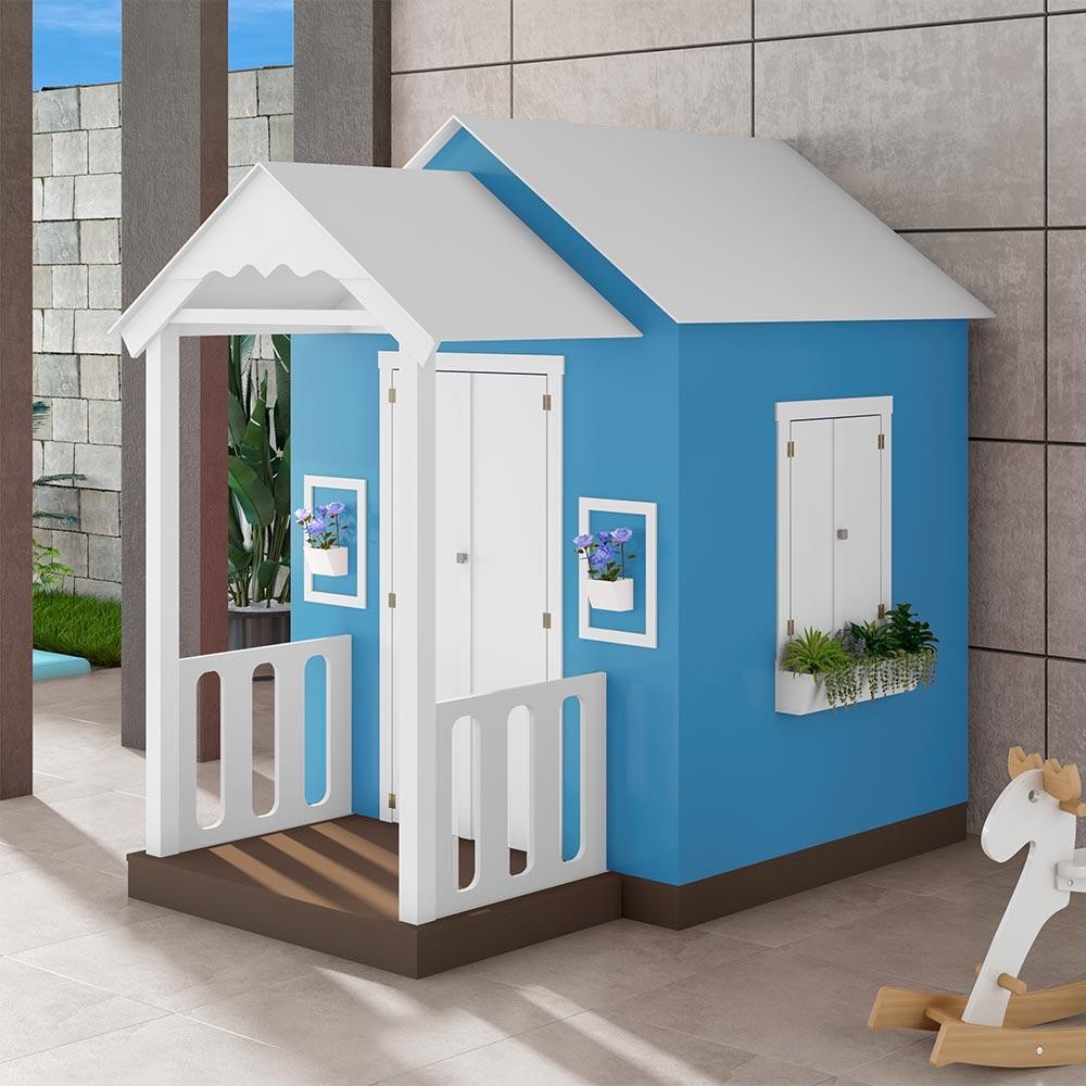 Imagem Casinha de Brinquedo MDF com Varanda Artesanal Branco/Azul Claro L12 - Gran Belo