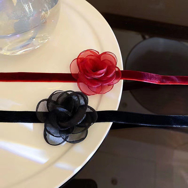 Flor Rosa Colar Sexy Renda Gargantilha Jóias Para Mulheres Retro Coreano Jantar Festa Pescoço Banda Gargantilhas Corrent — imagem 2 de 2