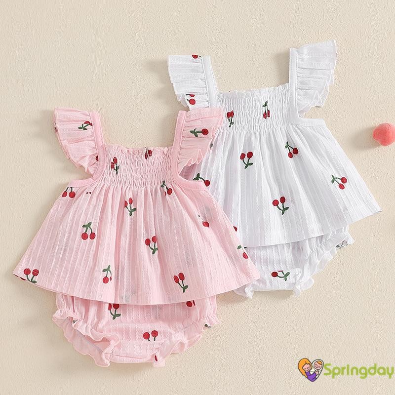 Conjunto De 2 Peças De Verão Para Bebês Meninas Com Estampa De Cereja E Shorts Babados,0-24 Meses em Oferta na Shopee