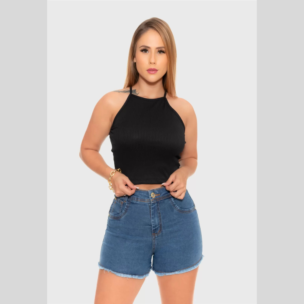 Blusa Cropped Gola Alta Canelada - Blusinhas croppeds cores variadas