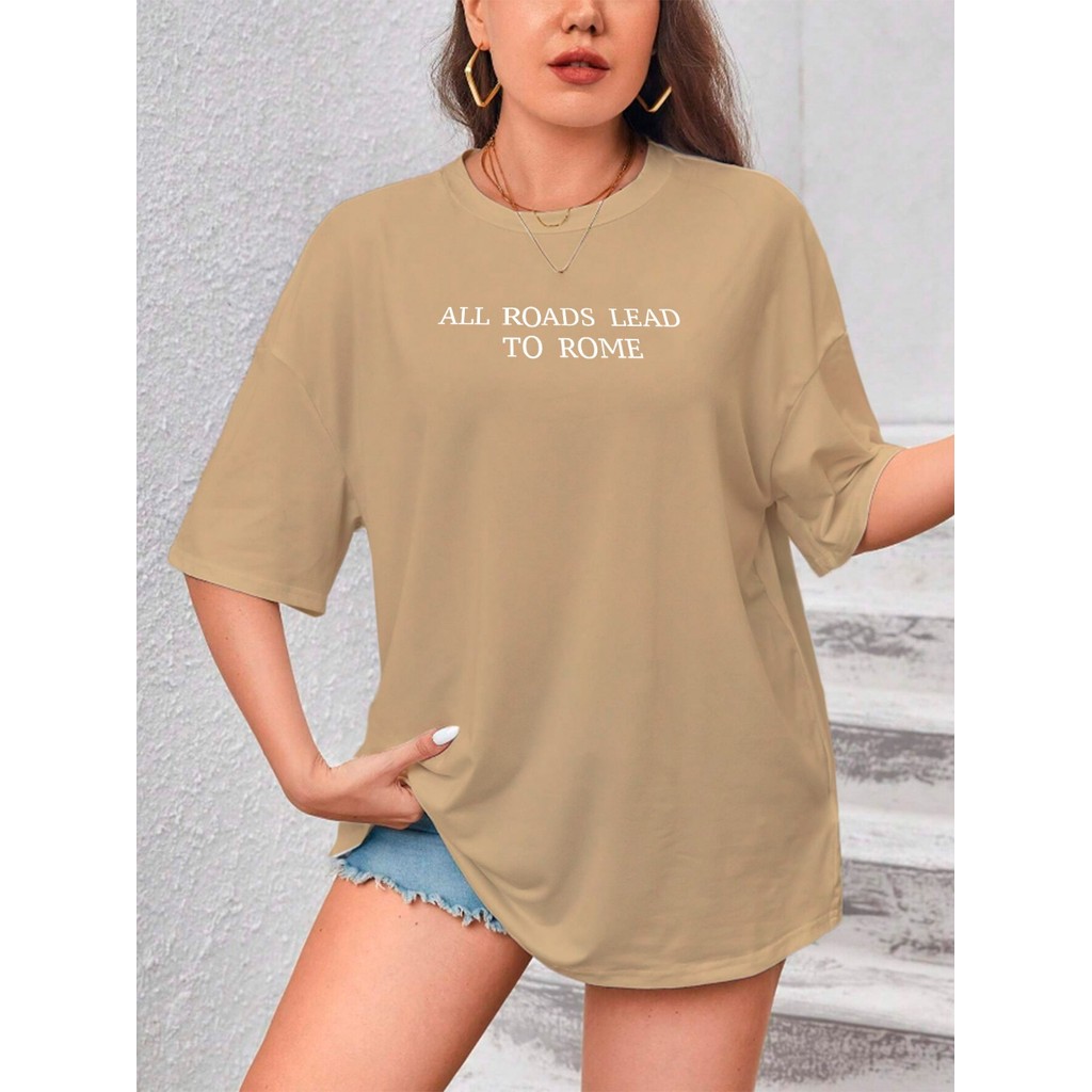 Camiseta All Roads Lead To Rome Estampa Bordada Grafico Blusa Oversized Casual Old School Estilosa